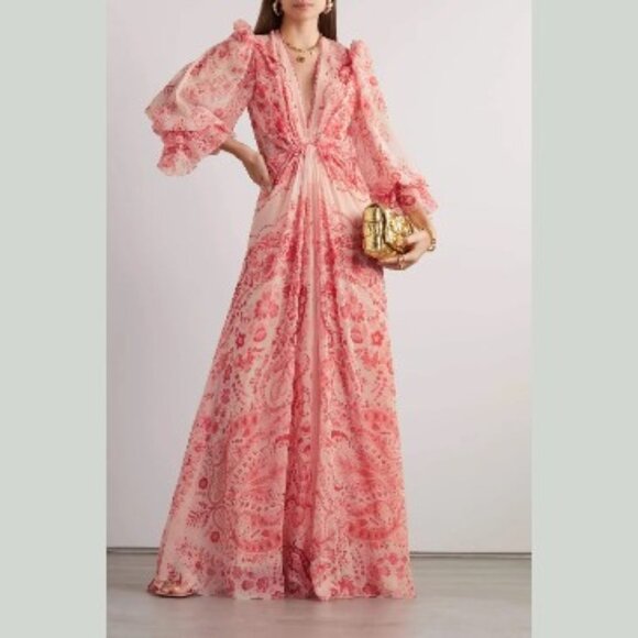NWT JARDINVUE Pink Print Georgette Maxi Dress Medium runs small Tall - Picture 1 of 8